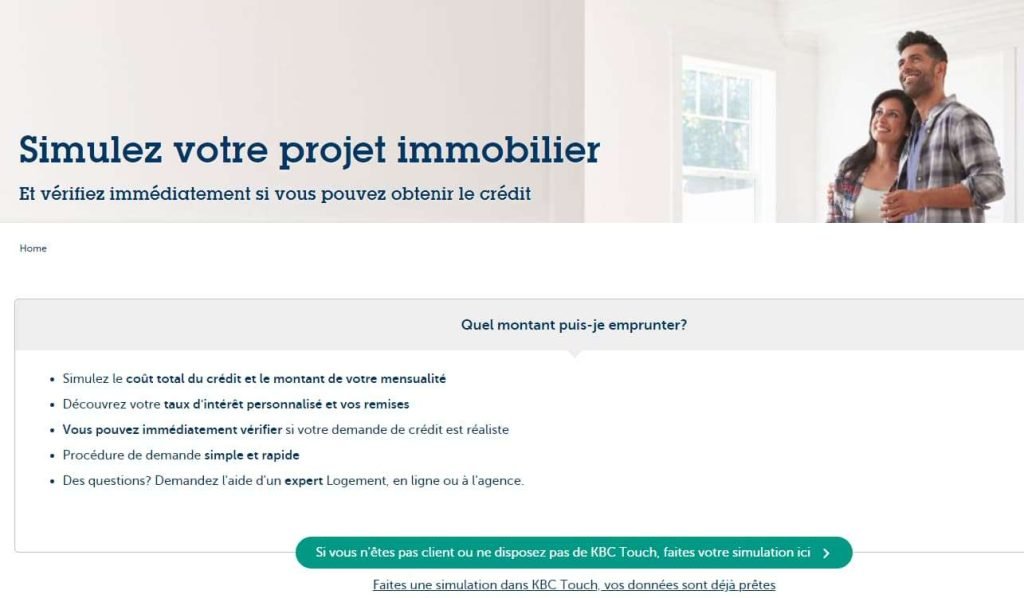 KBC 1 page de simulation du prêt hypothécaire KBC